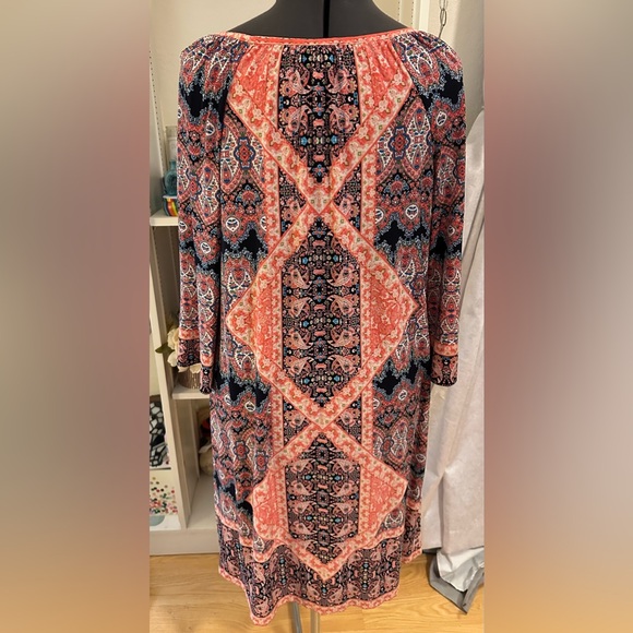 Liz Claiborne Career Print Shift Dress 3/4 Sleeve Sz 12 Modest Business Attire - Picture 3 of 7